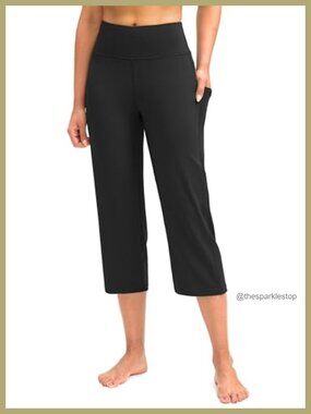 High Waist Tummy Control Capri Yoga Pants with Pockets Straight Leg